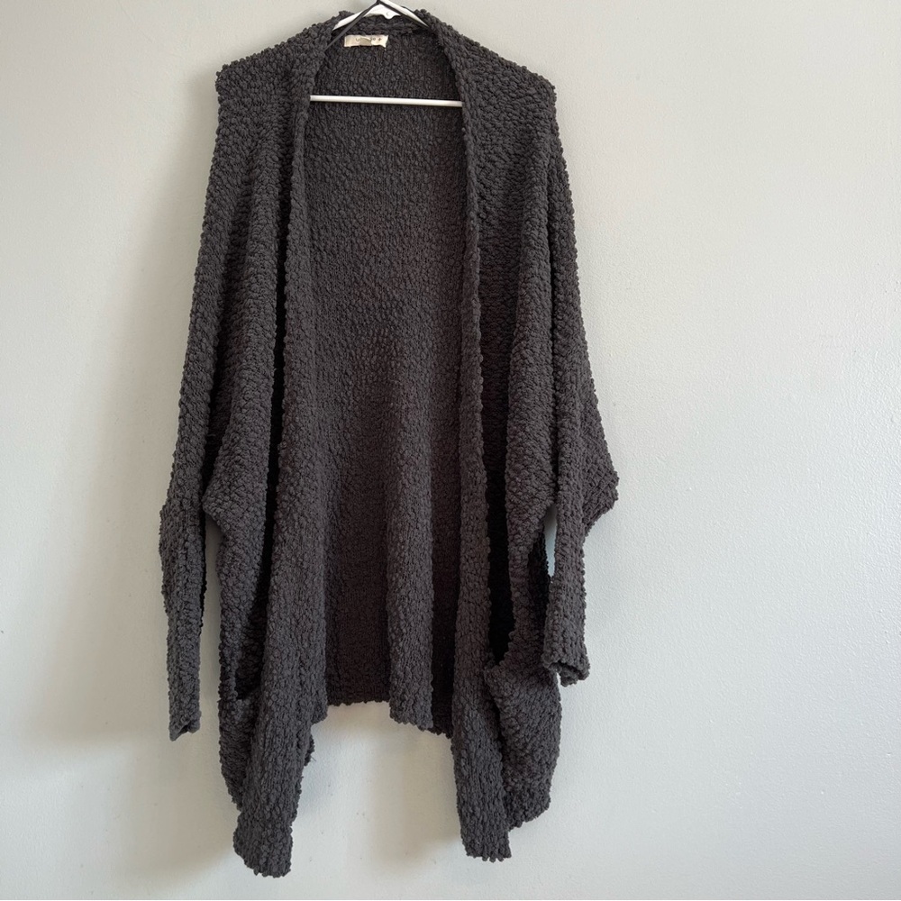 Umgee Womens Open Front Cardigan Gray Sz XL Popcorn Dolman Sleeve Pocket Boho